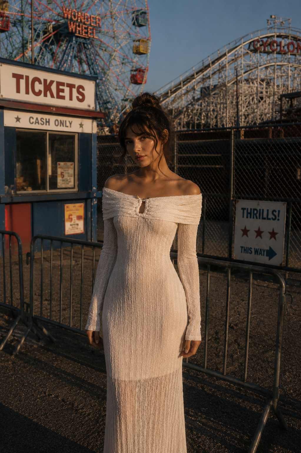 IVORY OFF SHOULDER JERSEY DRESS