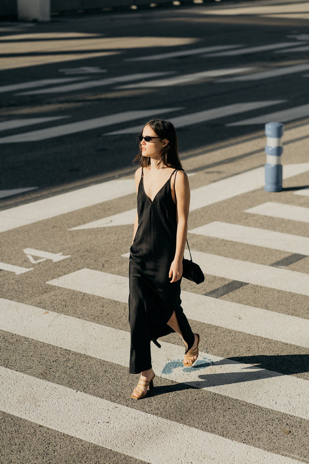 BLACK SATIN SLIP DRESS