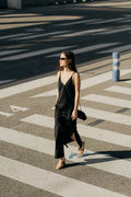 BLACK SATIN SLIP DRESS